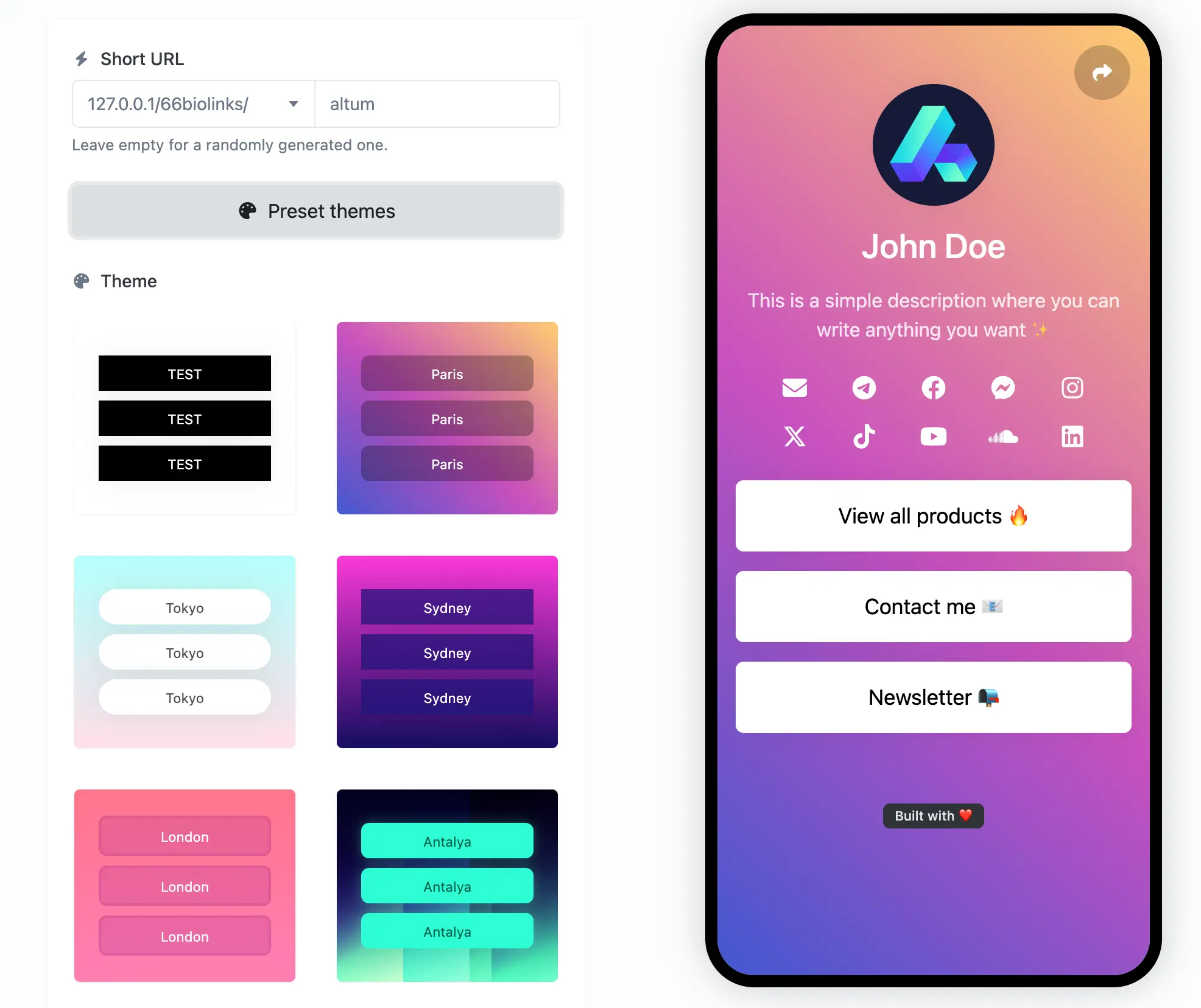 عکس از صفحه ویرایش بایو لینک برنامه